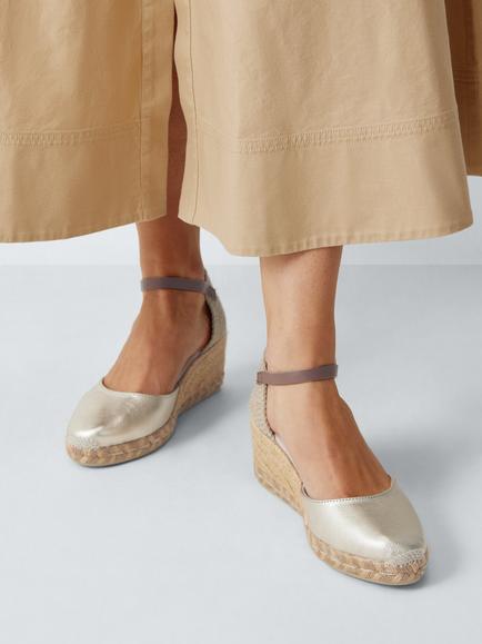 John Lewis Lloretta Two Part Closed Toe Wedge Heel Espadrille Sandals, Gold - view 2, Gold