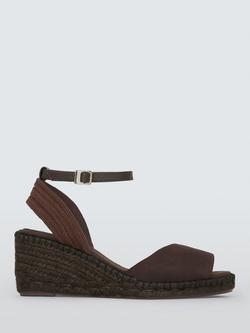 John Lewis Lloret Suede Peep Toe Wedge Espadrille Sandals, Chocolate, Chocolate