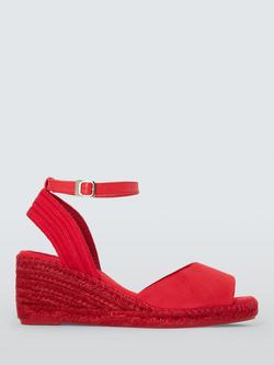 John Lewis Lloret Suede Peep Toe Wedge Espadrille Sandals, Poppy Red, Poppy Red