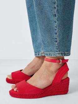 John Lewis Lloret Suede Peep Toe Wedge Espadrille Sandals, Poppy Red - view 2, Poppy Red