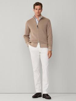 Hackett London Merino Wool with Cotton Zip-Through Cardigan, Malt Beige - view 2, Malt Beige