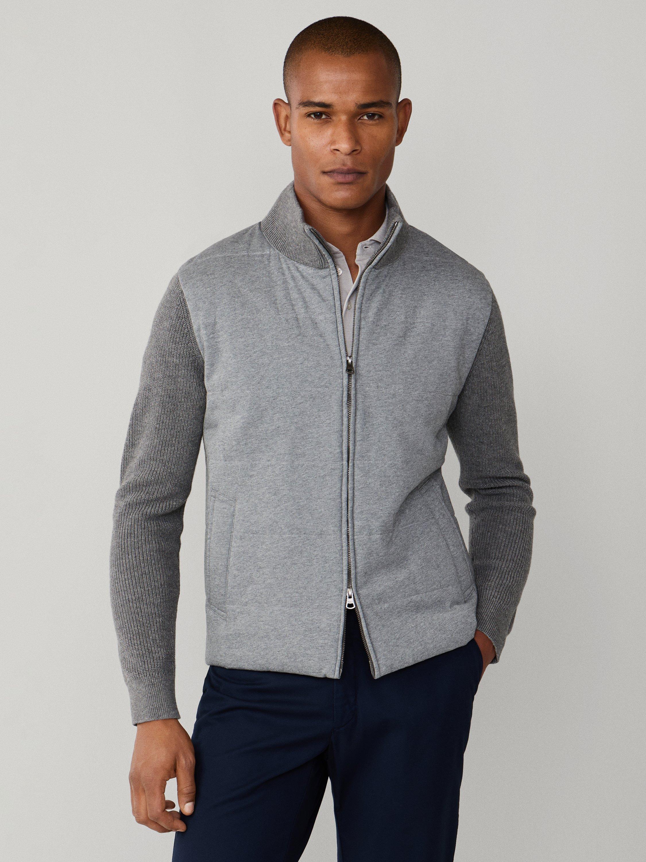 Product image 1 of 7, which shows Hackett London Hybrid Baffled Jersey Jacket, Charcoal Grey, XXXL