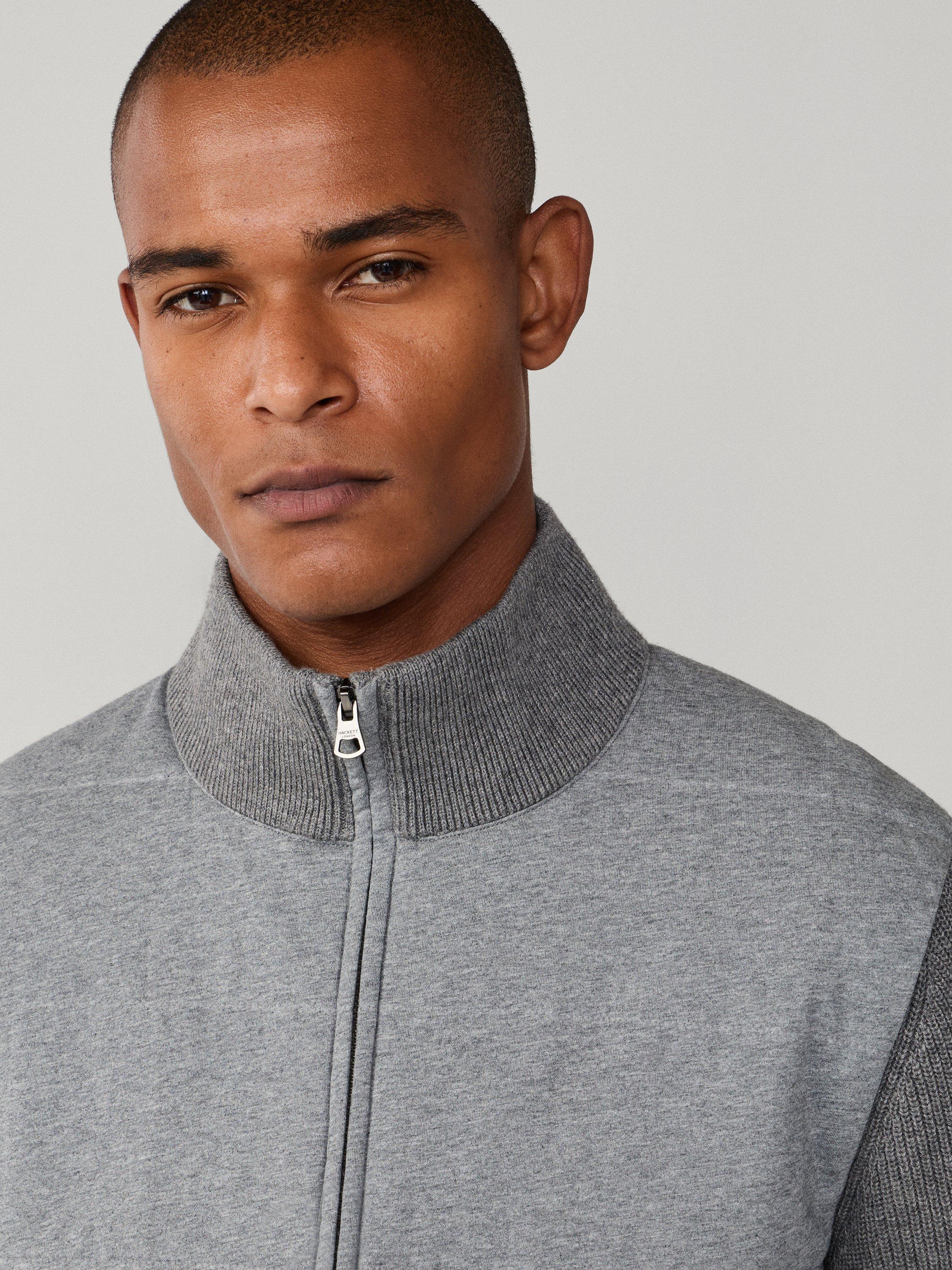Product image 4 of 7, which shows Hackett London Hybrid Baffled Jersey Jacket, Charcoal Grey, XXXL