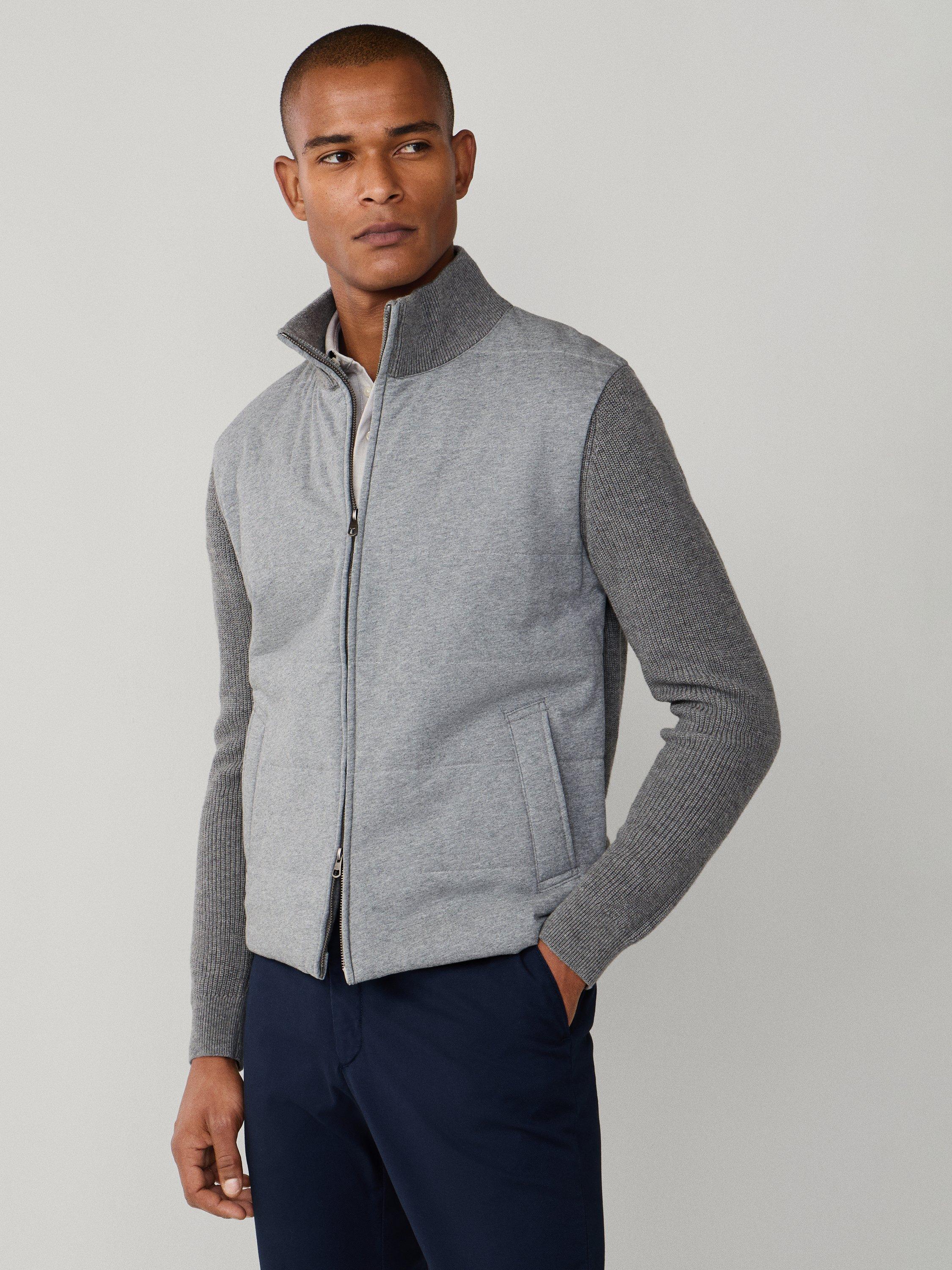 Product image 5 of 7, which shows Hackett London Hybrid Baffled Jersey Jacket, Charcoal Grey, XXXL