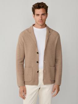 Hackett London Wool Cotton Blend Waffle Stitch Cardigan, Malt Beige, Malt Beige