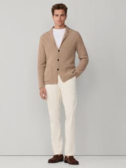 Hackett London Wool Cotton Blend Waffle Stitch Cardigan, Malt Beige - view 2, Malt Beige