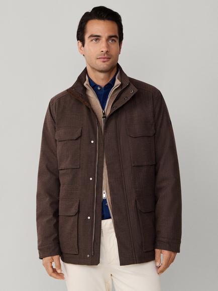 Hackett London Wool Blend Herringbone Field Jacket, Conker Brown, Conker Brown
