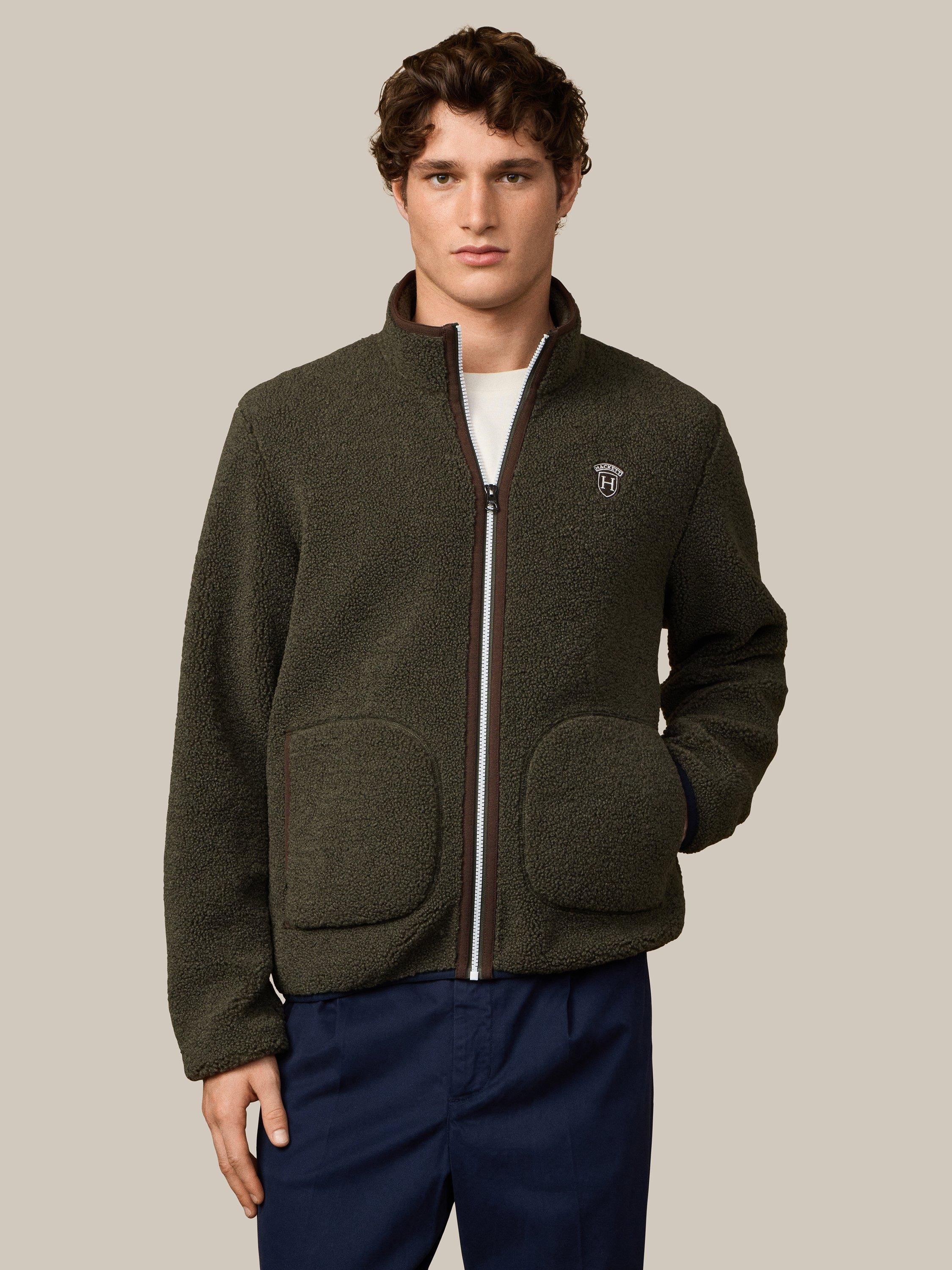 Product image 1 of 7, which shows Hackett London Zip Front Fleece Jacket, Forest Green, XXXL