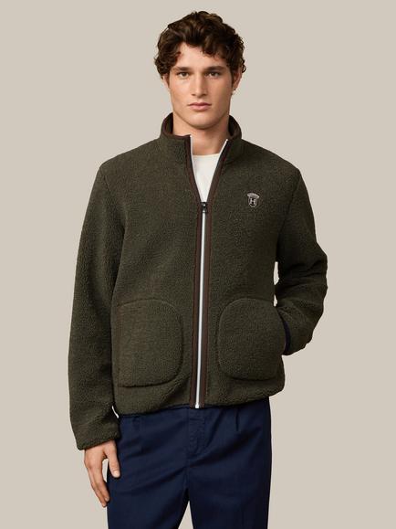 Hackett London Heritage Zip Front Fleece Jacket, Forest Green, Forest Green