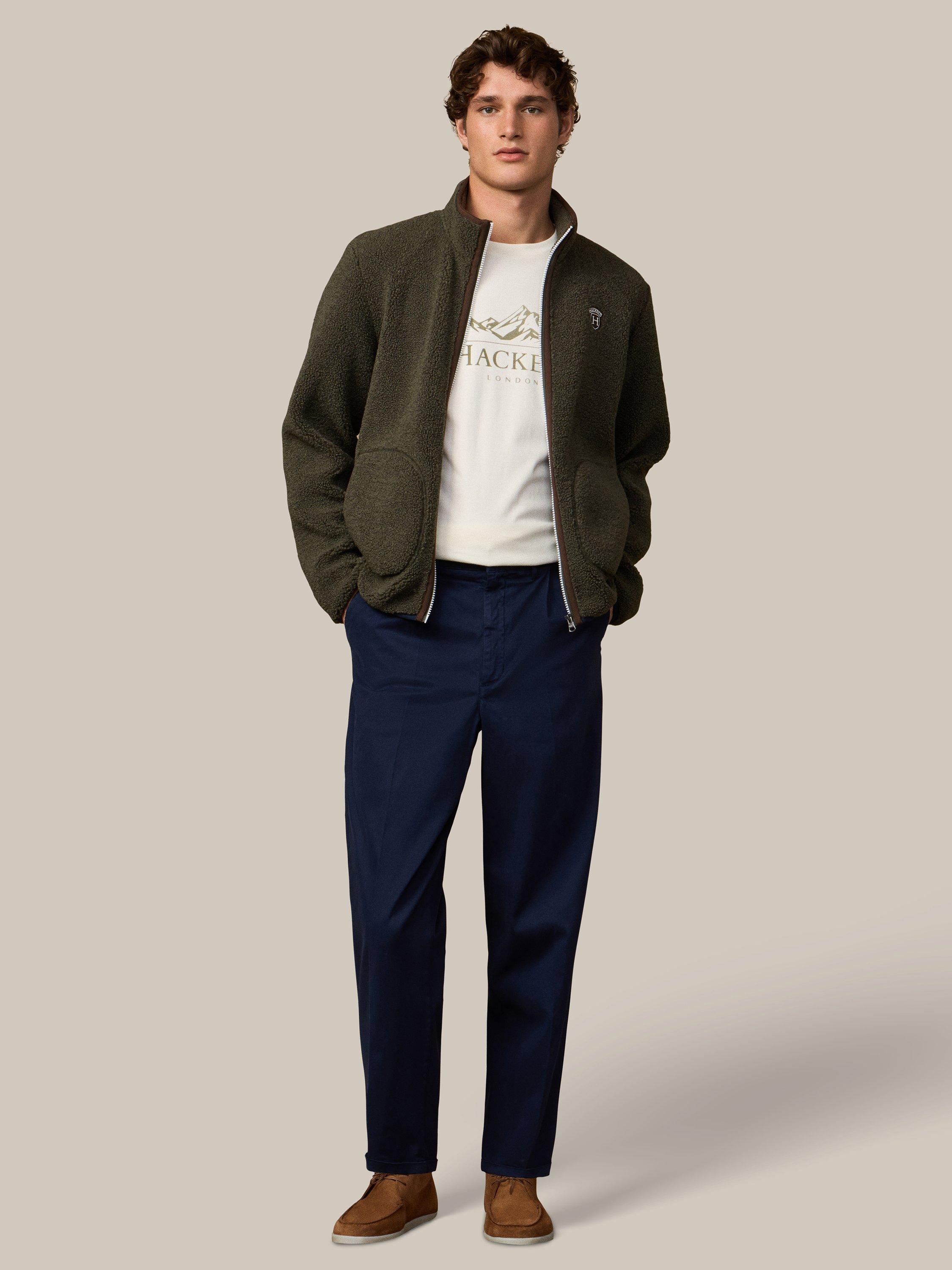 Product image 2 of 7, which shows Hackett London Zip Front Fleece Jacket, Forest Green, XXXL