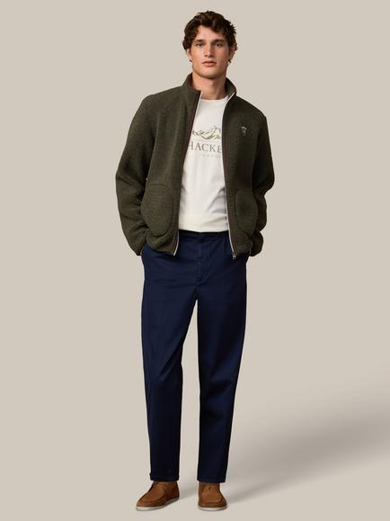 Hackett London Heritage Zip Front Fleece Jacket, Forest Green - view 2, Forest Green