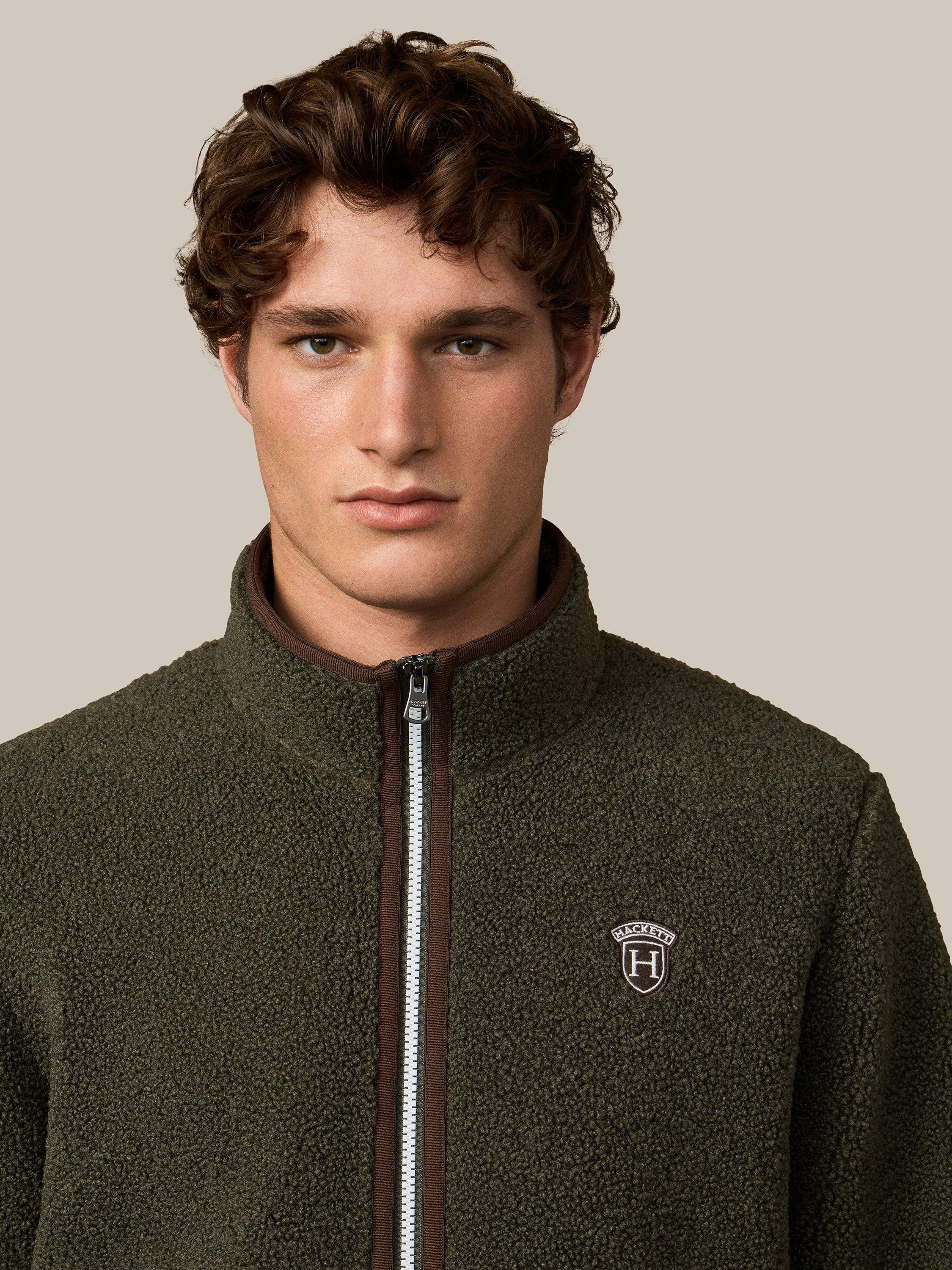 Product image 5 of 7, which shows Hackett London Zip Front Fleece Jacket, Forest Green, XXXL