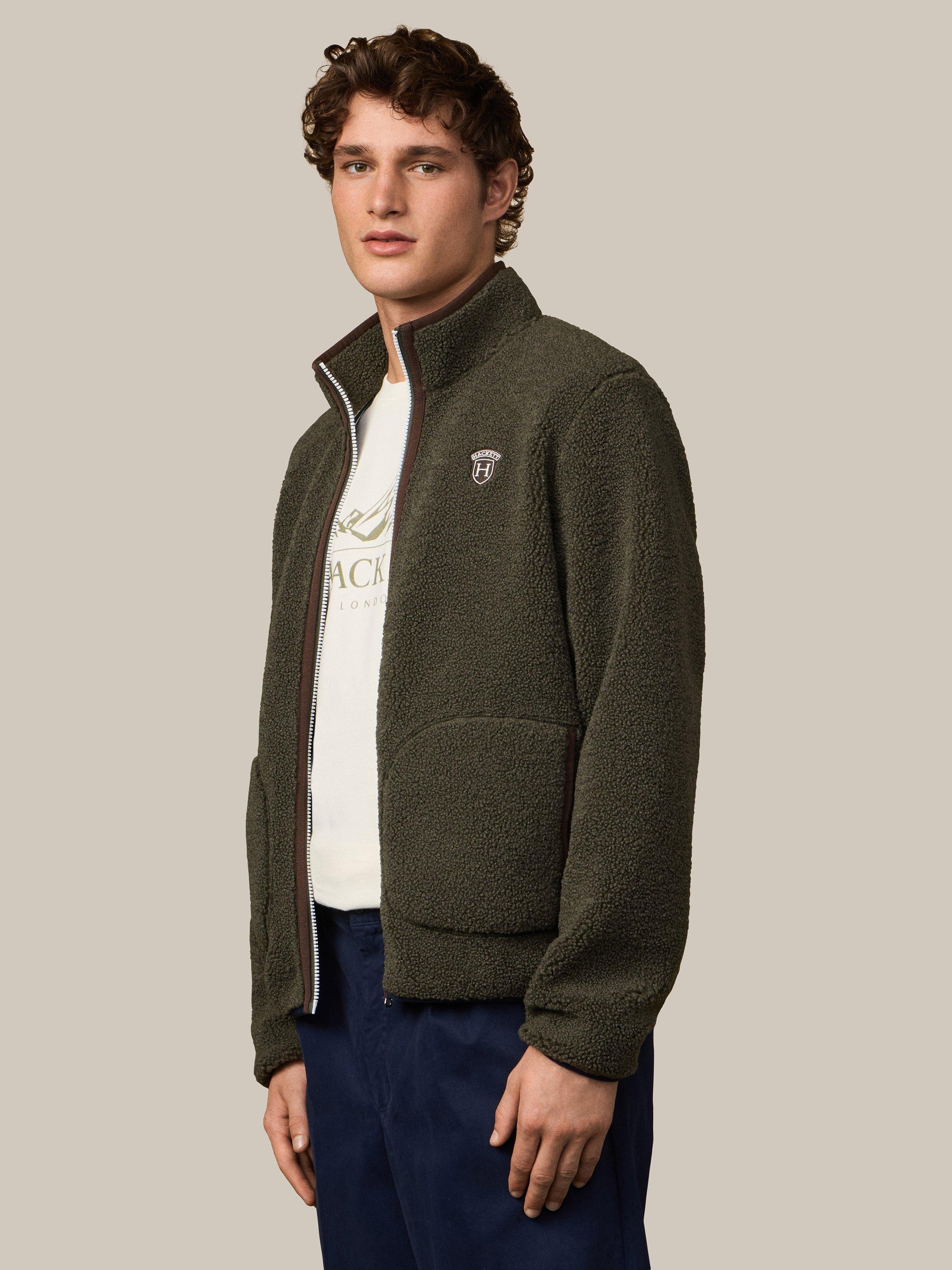 Product image 6 of 7, which shows Hackett London Zip Front Fleece Jacket, Forest Green, XXXL