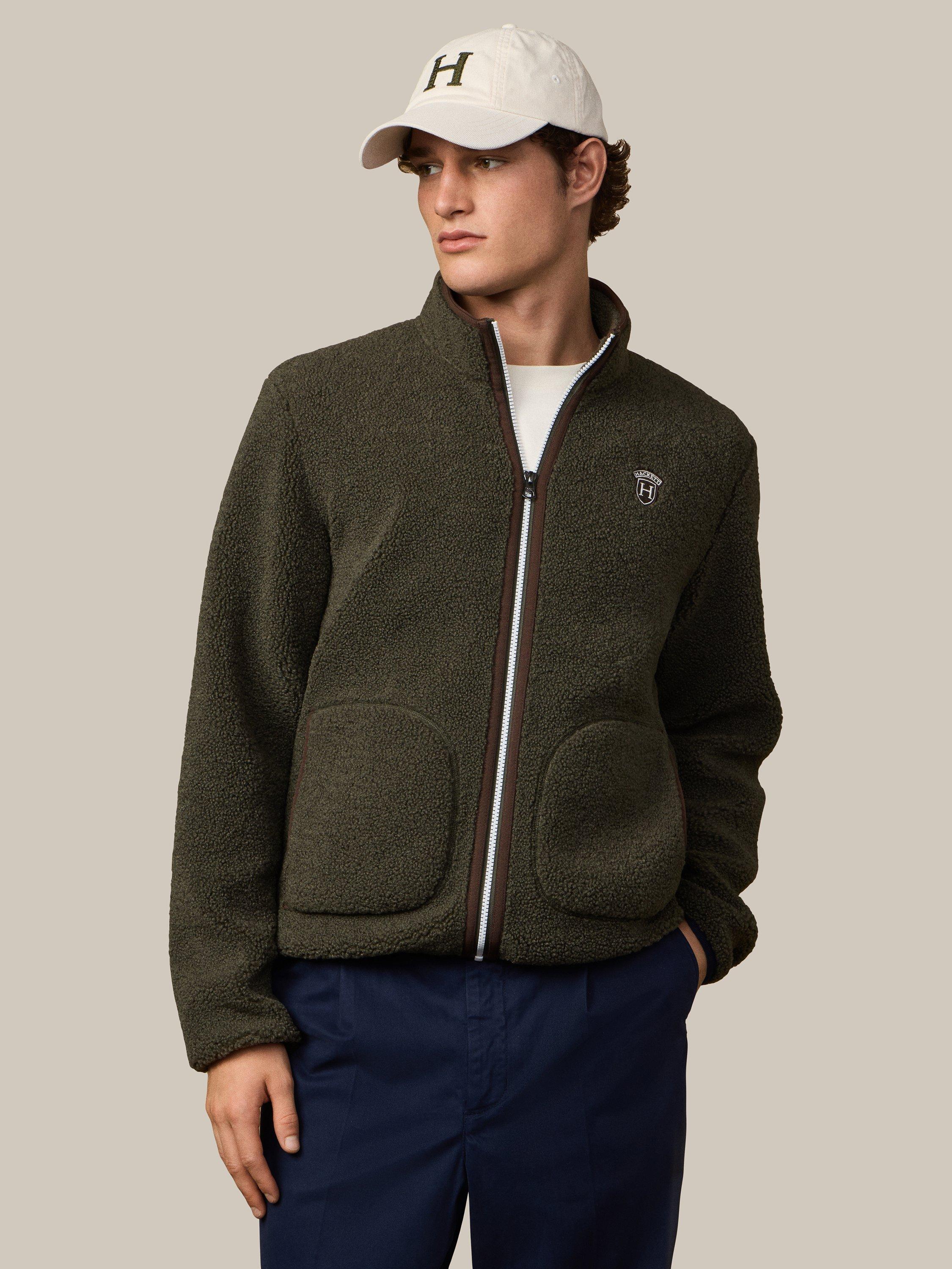 Product image 7 of 7, which shows Hackett London Zip Front Fleece Jacket, Forest Green, XXXL