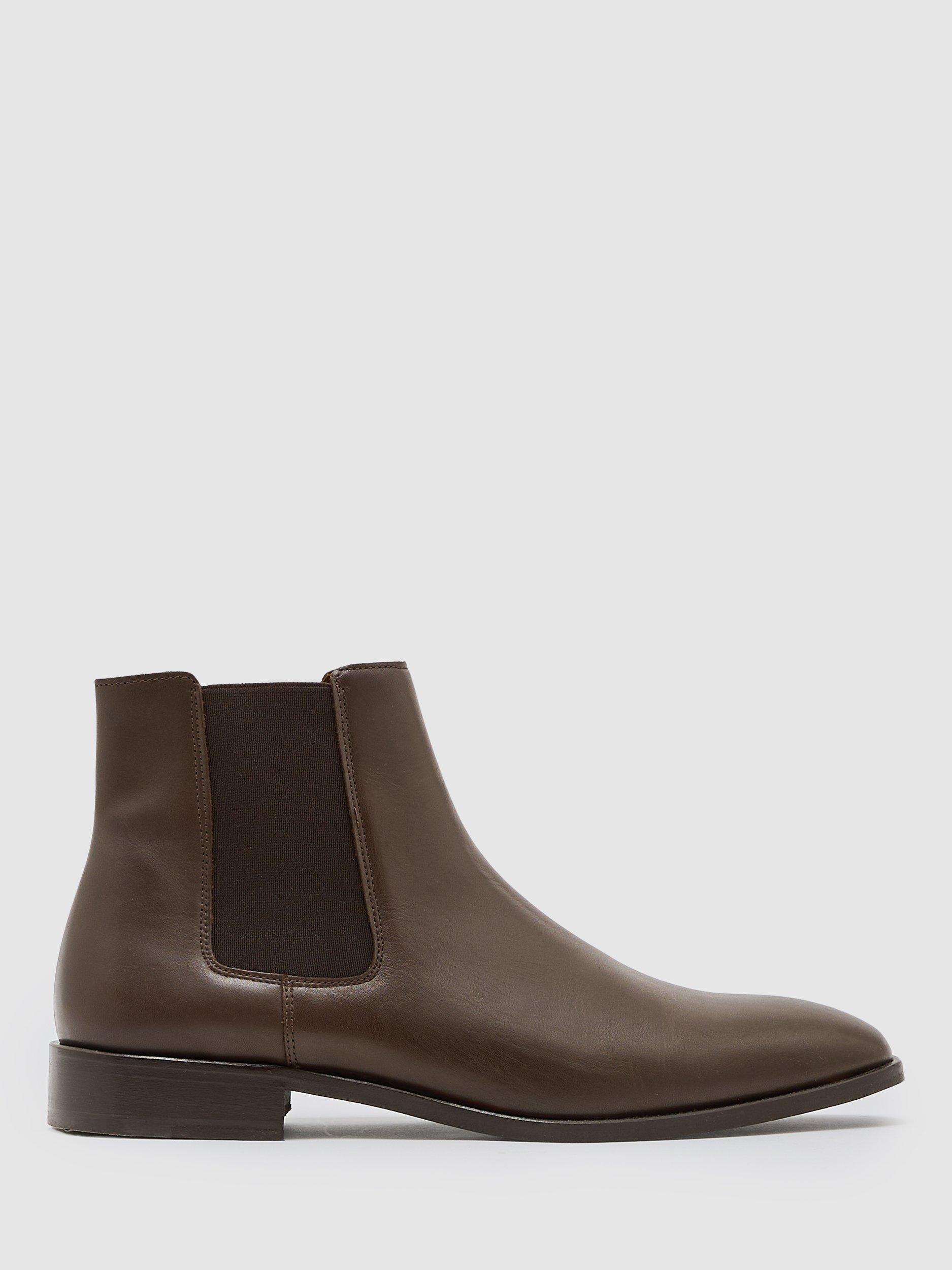Product image 1 of 5, which shows Reiss Elba Leather Chelsea Boots, Dark Brown, 7