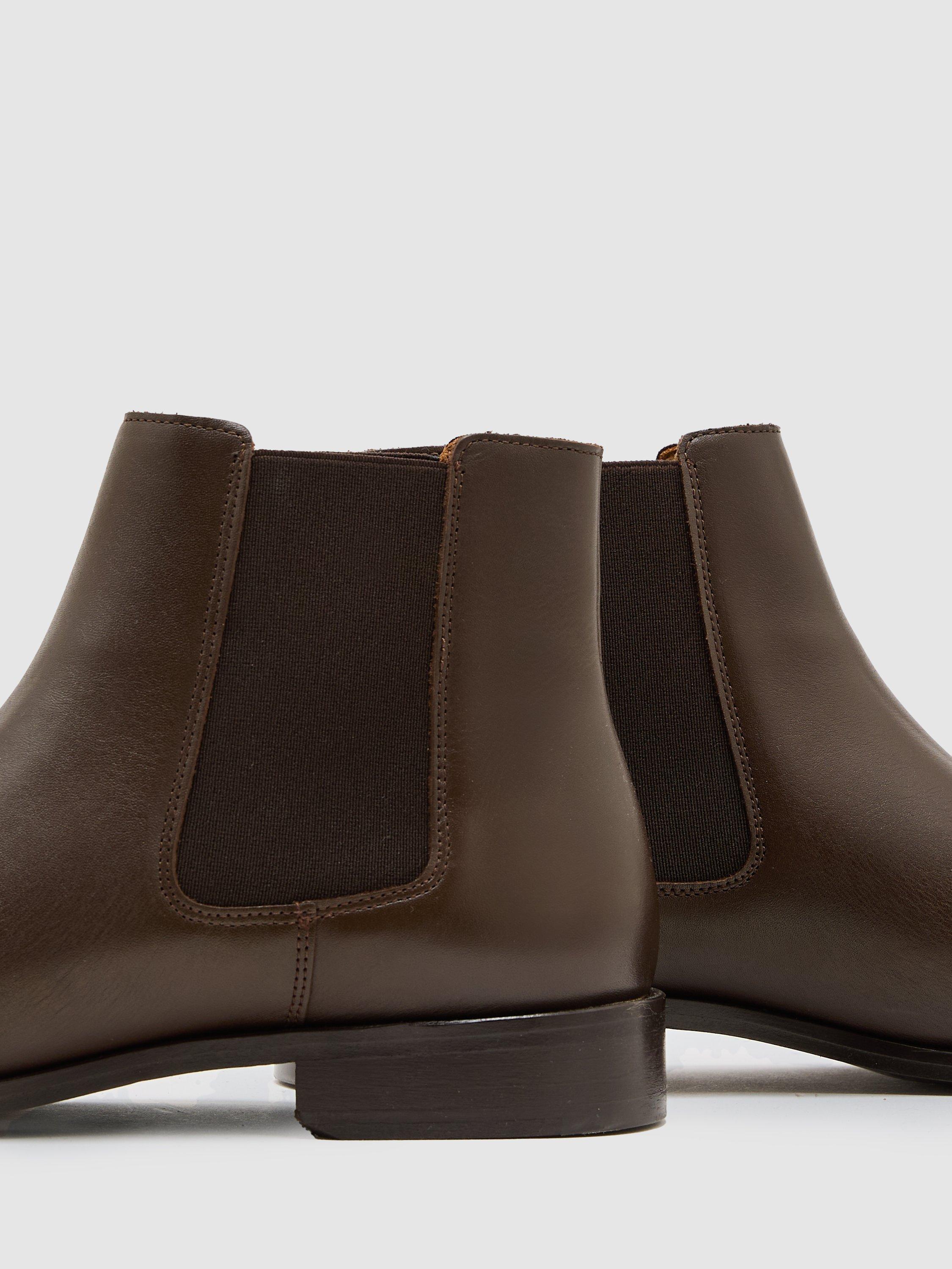 Product image 2 of 5, which shows Reiss Elba Leather Chelsea Boots, Dark Brown, 7