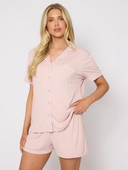 Loungeable Button Through Short Pyjama Set, Pink, Pink