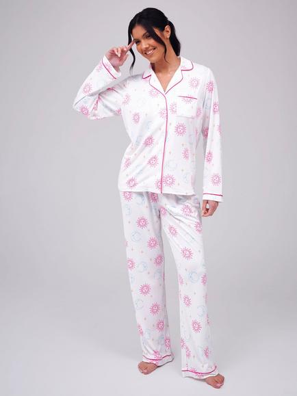 Loungeable Celestial Button Down Long Pyjama Set, Multi, Multi