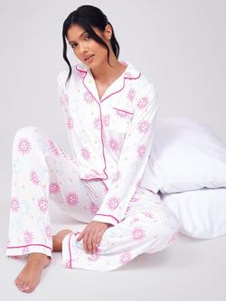 Loungeable Celestial Button Down Long Pyjama Set, Multi - view 2, Multi