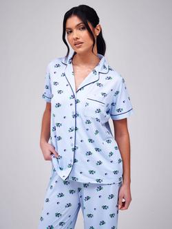 Loungeable Blueberry Print Button Down Long Pyjama Set, Blue - view 2, Blue