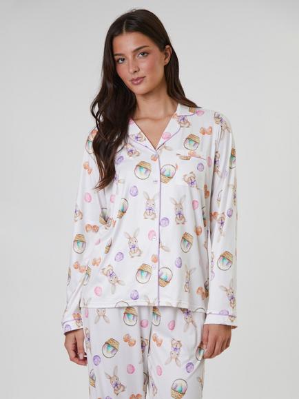 Loungeable Bunny Printed Jersey Pyjama Set, Multi - view 2, Multi