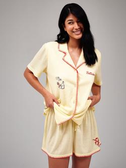 Loungeable Bellisima Short Pyjama Set, Yellow, Yellow