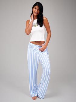 Loungeable Striped Trousers & Lemon Vest Top Pyjama Set, Blue, Blue