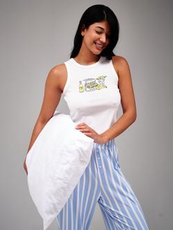Loungeable Striped Trousers & Lemon Vest Top Pyjama Set, Blue - view 2, Blue