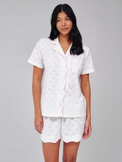 Loungeable Broderie Cotton Blend Short Pyjama Set, White, White