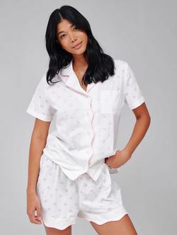 Loungeable Broderie Cotton Blend Short Pyjama Set, White - view 2, White