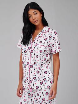 Loungeable Button Through Long Pyjama Set, Pink/Multi - view 2, Pink/Multi