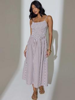 South Beach Striped Cotton Dress, Brown, Brown