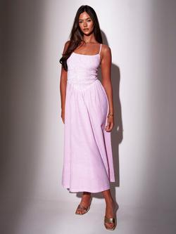 South Beach Striped Spaghetti Strap Smocked Cotton Blend Maxi Dress, Pink/White, Pink/White