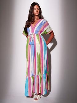 South Beach Stripe Jacquard Maxi Short Sleeve Dress, Multi, Multi