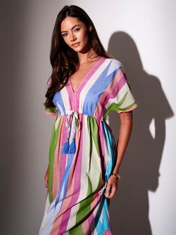 South Beach Stripe Jacquard Maxi Short Sleeve Dress, Multi - view 2, Multi