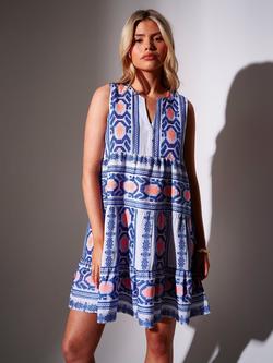 South Beach Jacquard Sleeveless Mini Dress, Blue/Multi - view 2, Blue/Multi