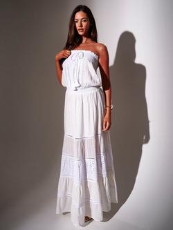 South Beach Bandeau Broderie Detail Maxi Dress, White, White