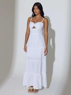 South Beach Broderie Twist Front Tiered Maxi Dress, White, White