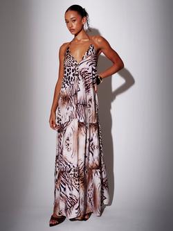 South Beach Leopard Halterneck Tiered Maxi Dress, Multi, Multi
