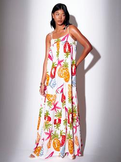 South Beach Abstract Fruit Printed Strappy Tiered Maxi Dress, Multi, Multi