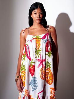 South Beach Abstract Fruit Printed Strappy Tiered Maxi Dress, Multi - view 2, Multi
