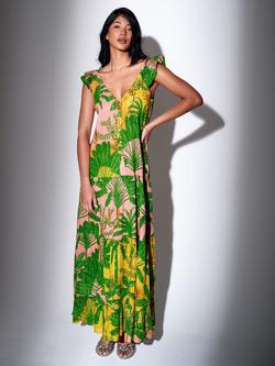 South Beach Metallic Stripe Printed Button Front Tiered Maxi Dress, Multi, Multi