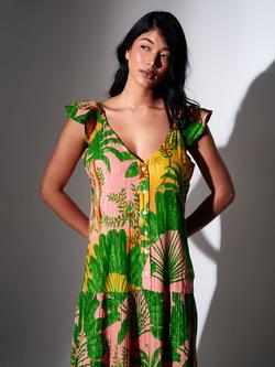 South Beach Metallic Stripe Printed Button Front Tiered Maxi Dress, Multi - view 2, Multi