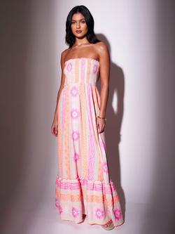 South Beach Smocked Bandeau Tiered Maxi Dress, Multi, Multi