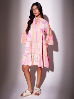 South Beach Jaquard Long Sleeve Mini Dress, Multi, Multi