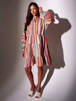 South Beach Jaquard Long Sleeve Mini Dress, Multi - view 2, Multi