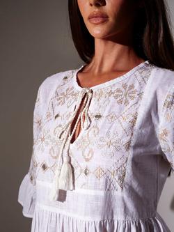 South Beach Mirror Detail Tie Neck Dress, White - view 2, White