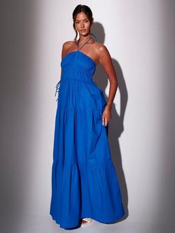 South Beach Halterneck Tiered Maxi Dress, Blue, Blue