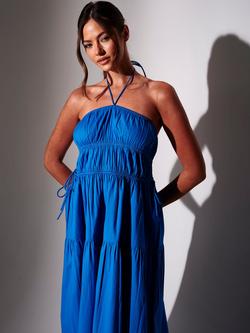South Beach Halterneck Tiered Maxi Dress, Blue - view 2, Blue