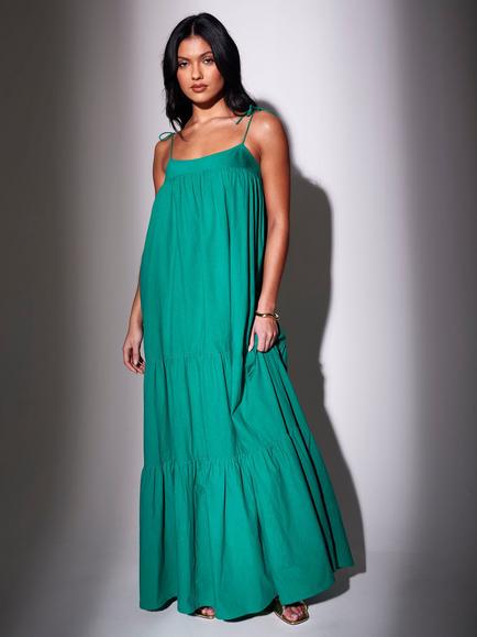 South Beach Strappy Tiered Maxi Dress, Green, Green